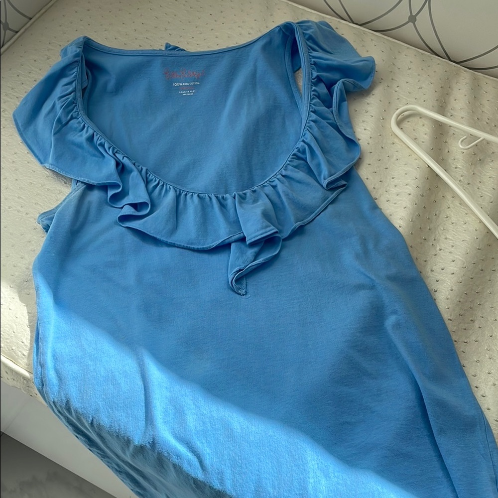 Lilly Pulitzer Ruffled Blue Cap Sleeve Blouse